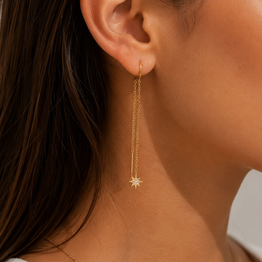 Threader Star Drop Earrings