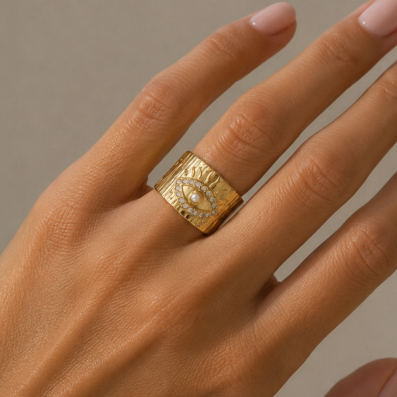 Evil Eye Pearl Ring