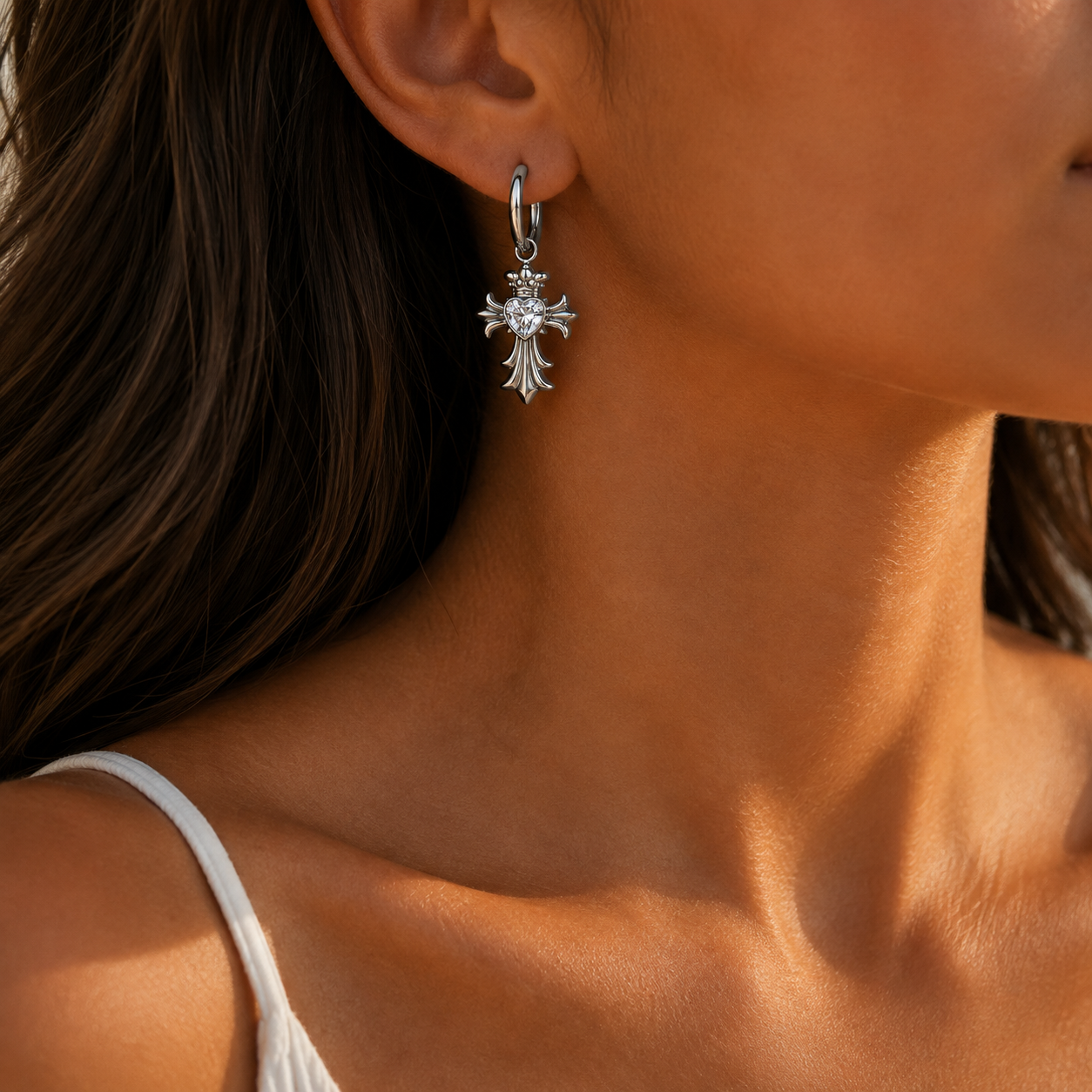 Royal Heart Cross Hoops