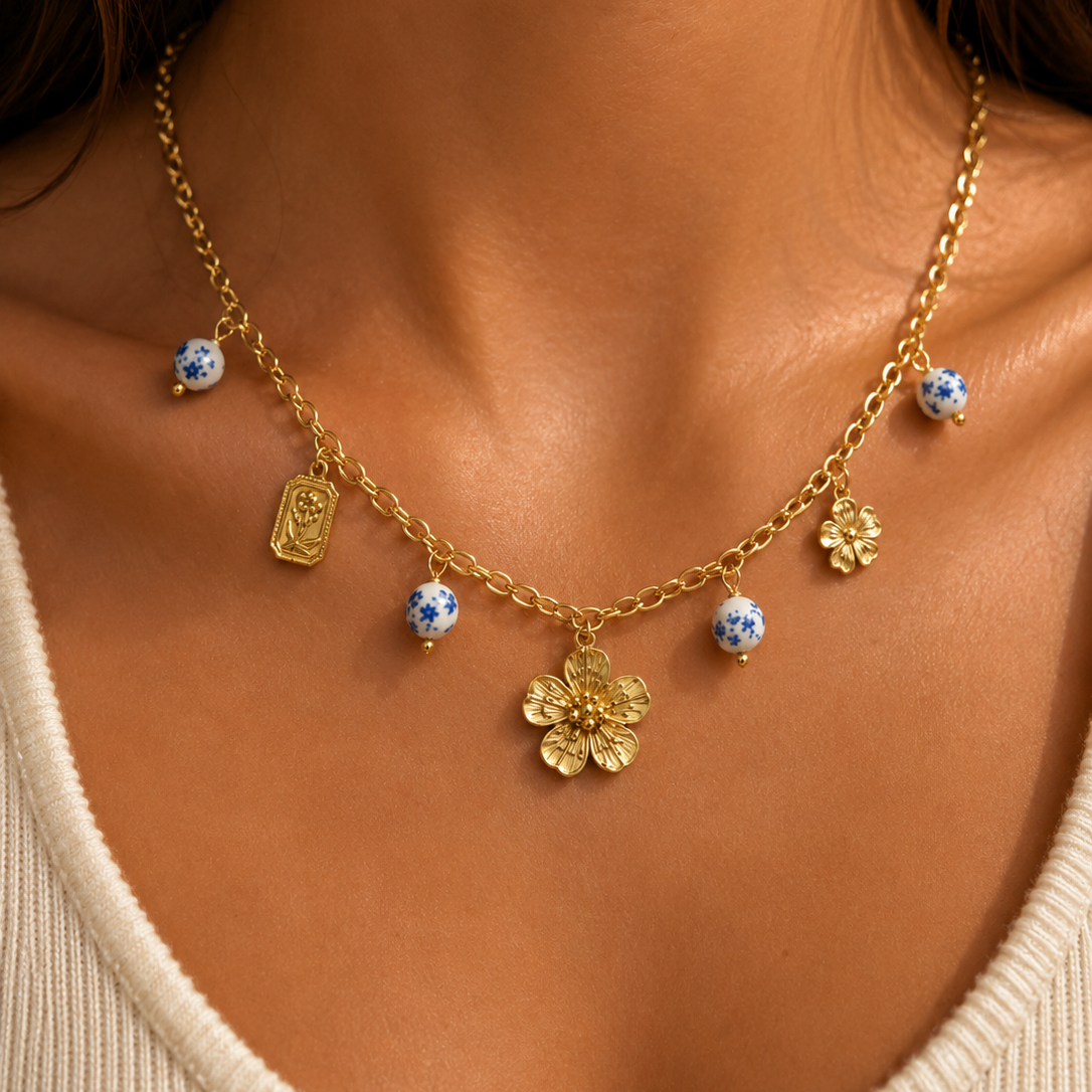 Blue Blossom Charm Necklace