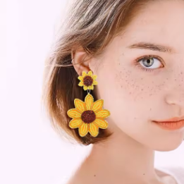 Beaded Sunflower Earrings