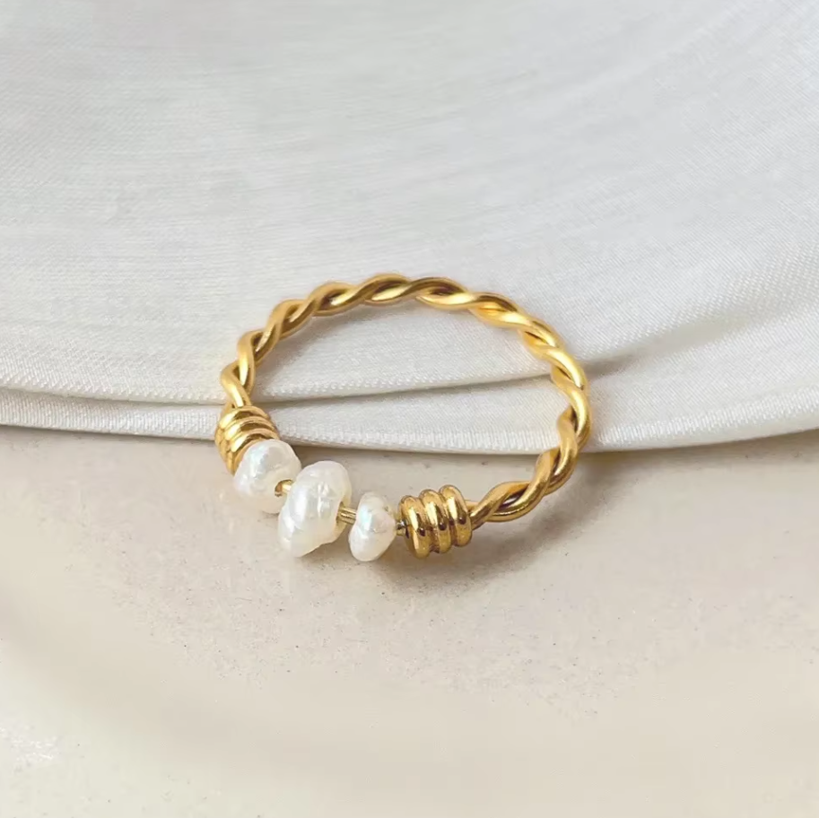 Gold Pearl Twist Ring