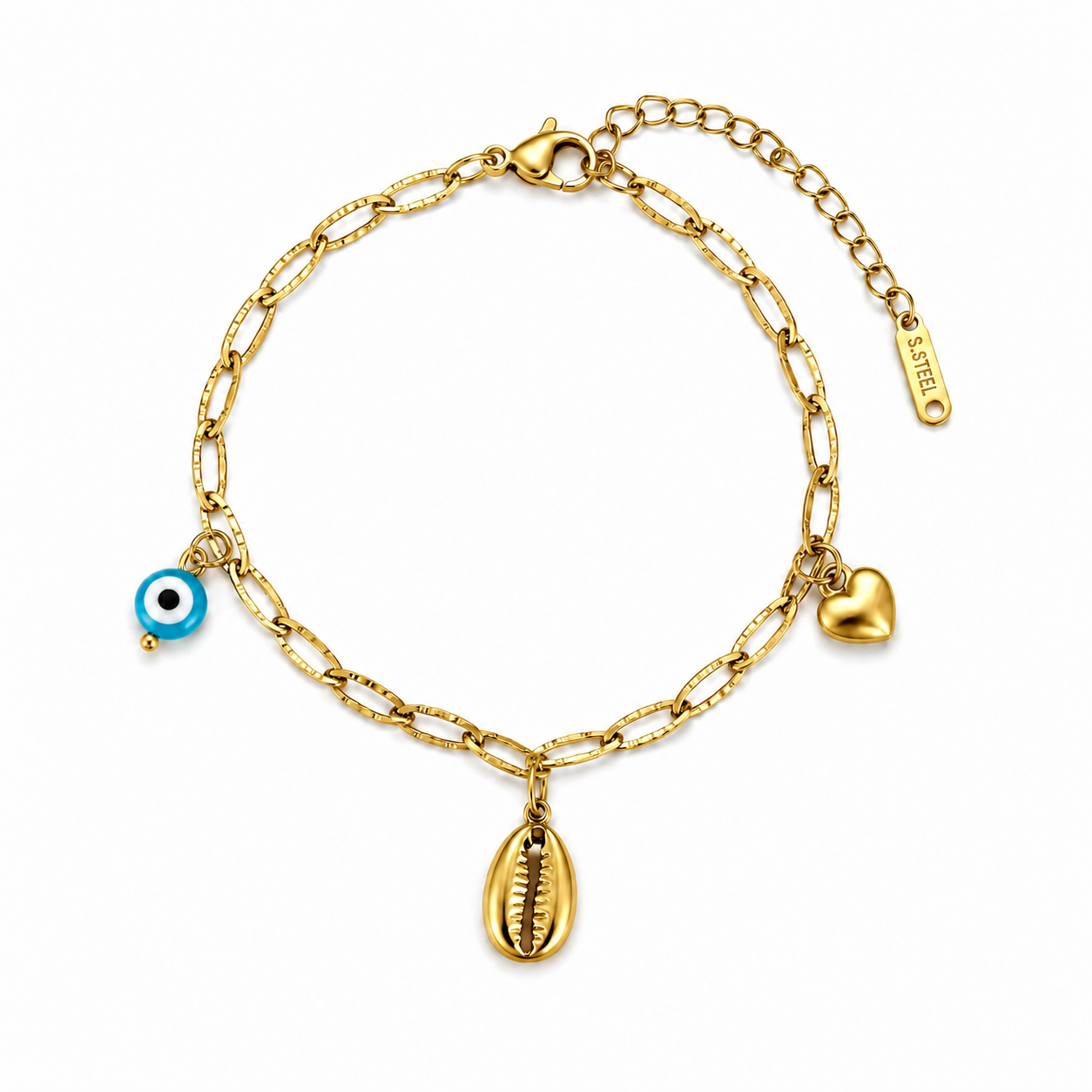 Evil Eye & Shell Charm Anklet
