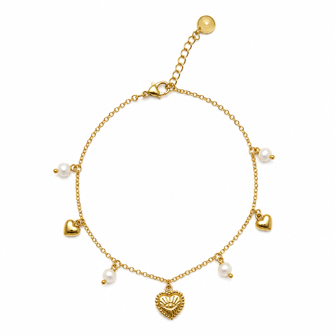 Heart & Pearl Charm Anklet