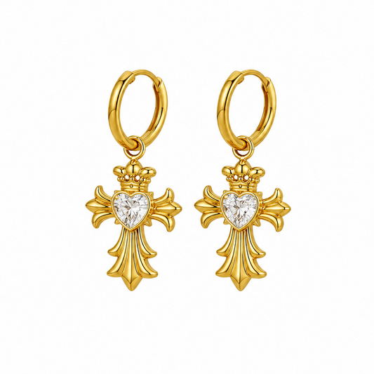 Royal Heart Cross Hoops