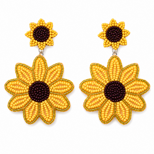 Beaded Sunflower Earrings
