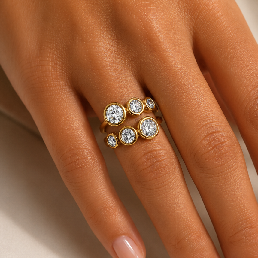 Crystal Orbit Gold Ring