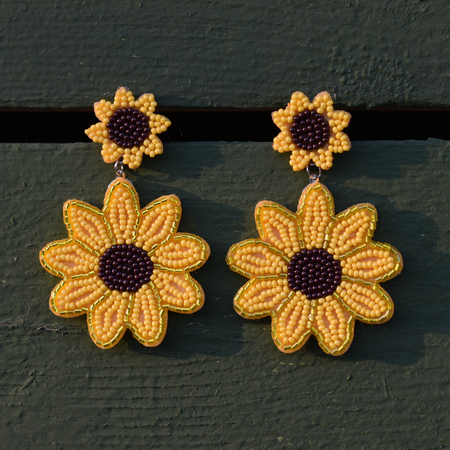 Beaded Sunflower Earrings
