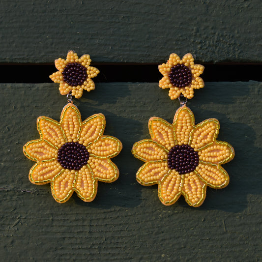Beaded Sunflower Earrings