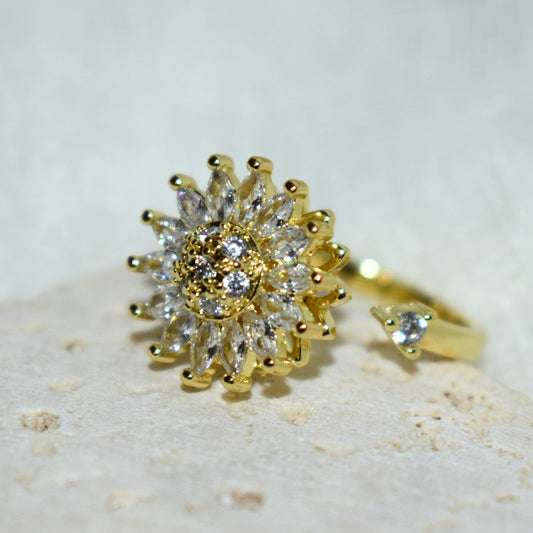 Sunflower Sparkle – Δαχτυλίδι Fidget με Διπλό Ηλίανθο