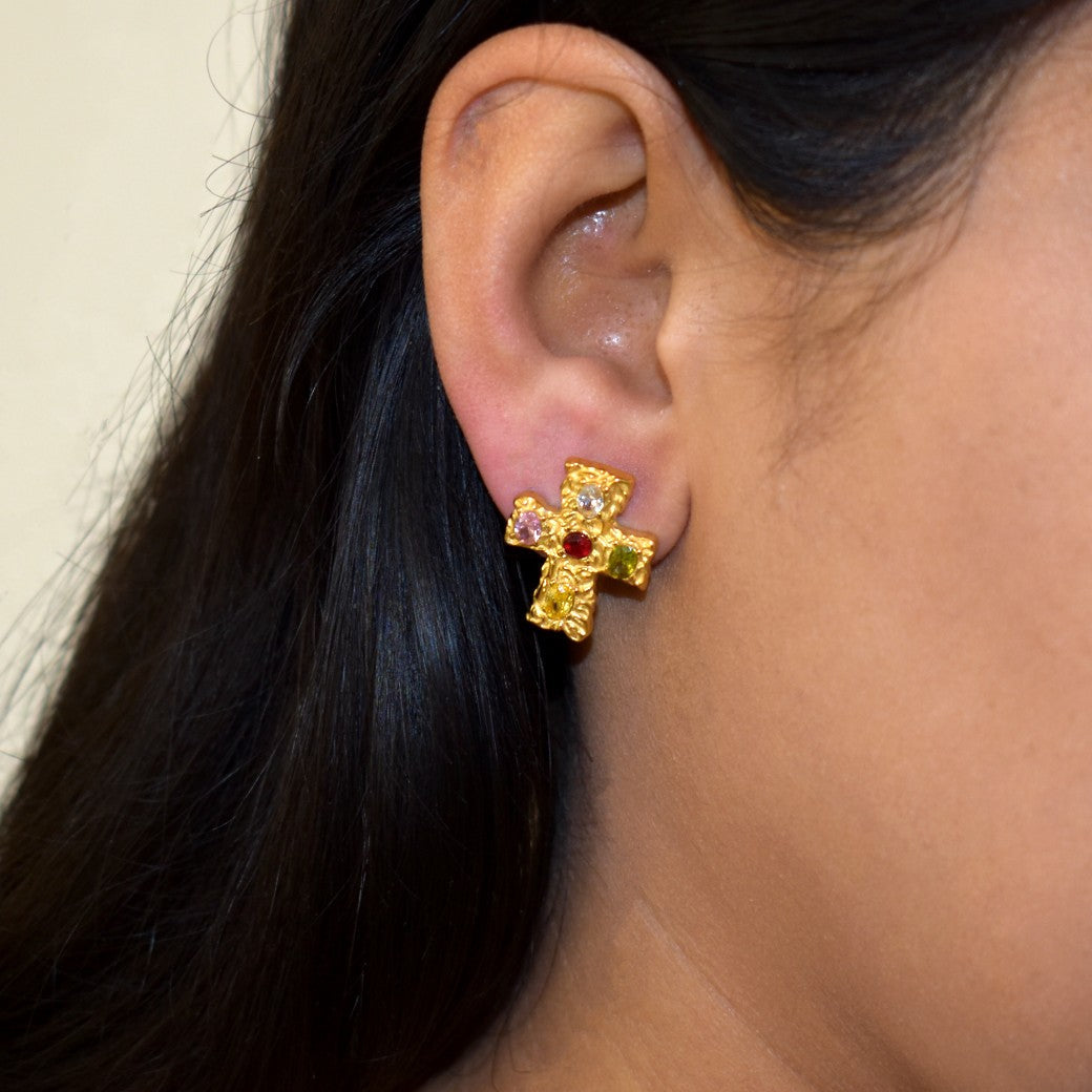Gemstone Cross Earrings