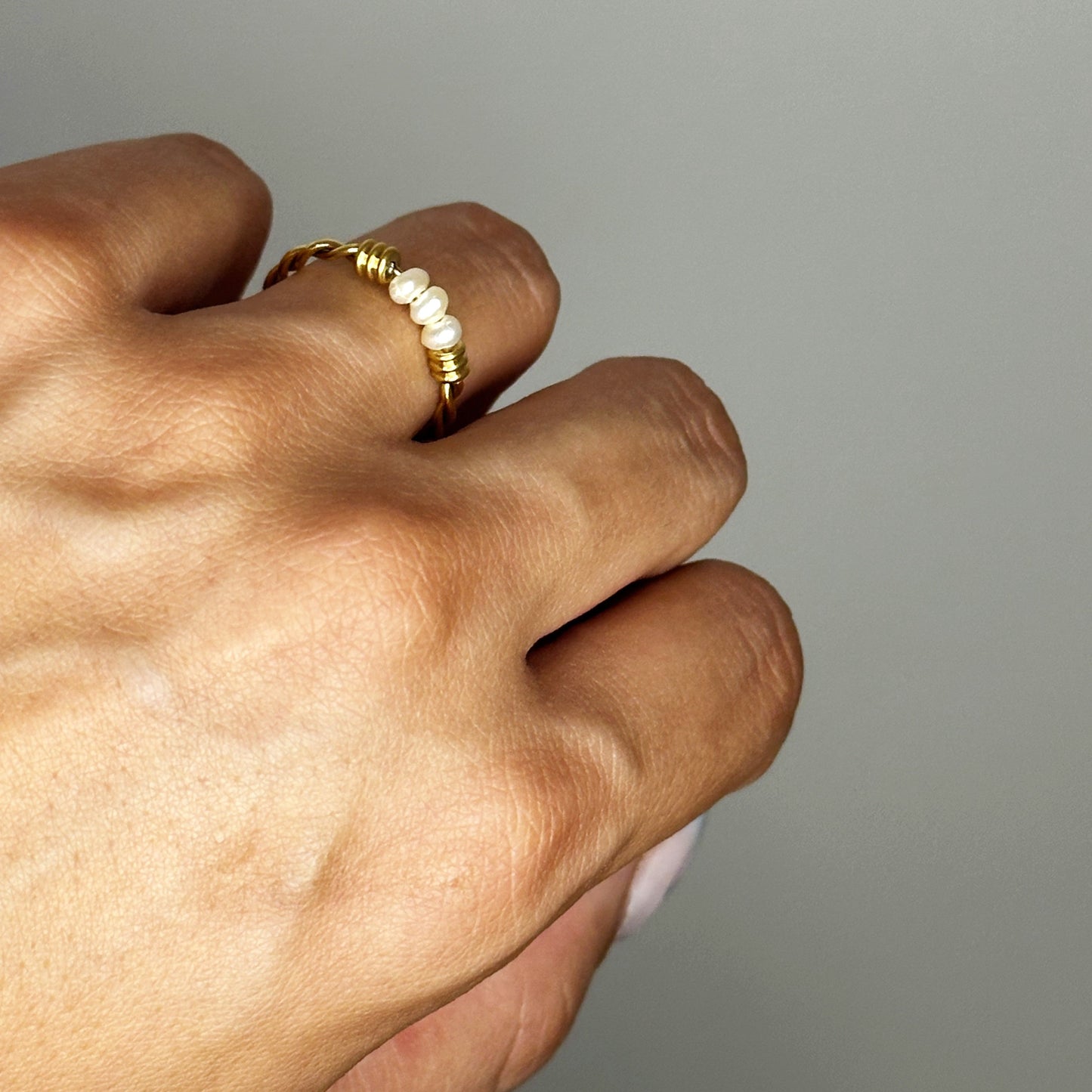 Gold Pearl Twist Ring