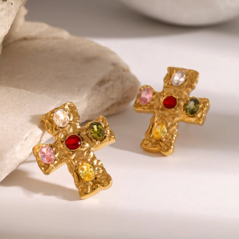 Gemstone Cross Earrings